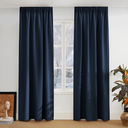 PONY DANCE Verdunklungsvorhänge Kräuselband Schlafzimmer Vorhänge Dunkelblau 2er Set H 245 x B 140 cm Abdunkelnde Gardinen für Schienensystem Thermal Curtains for Living Room