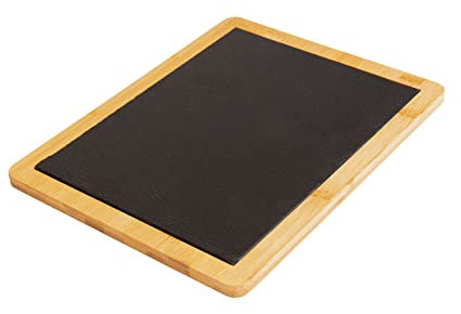 Westmark 694422E1 Plateau de service rectangulaire en bambou et ardoise naturelle, surface : 32 x 25 cm, en bambou/ardoise, tapas + Friends, marron clair/anthracite