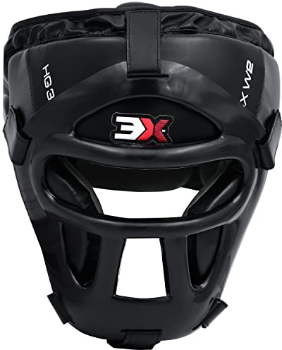 3X Sports Head Guard Boxing MMA Muay Thai, Removable Face Grill, Martial Arts Headgear for Full Face Protection, Kickboxing Taekwondo Karate BJJ Training Helmet, Ear Nose Mouth Protector