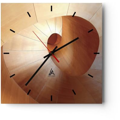 Horloge Décorative Moderne Carrée 40x40 cm Abstrait Art - 4652 | Tridimensionnel Spirale Brun Pendule Murale Horloge Murale Silencieuse Grand Décoration Murale Salon Cuisine Chambre ARTTOR