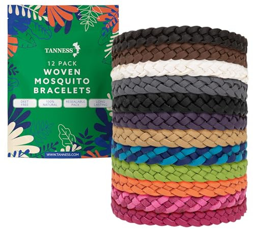 Tanness 12 Pack Mosquito Repellent Bracelet - Long-Lasting Insect & Mosquito Bands, DEET-Free Insect Repellent Bracelet for Kids & Adults, Travel & Holiday Essentials for Outdoor Protection