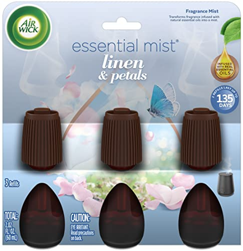 Air Wick Essential Mist Refill, 3ct, Linen & Petals, Air Freshener, Essential Oils