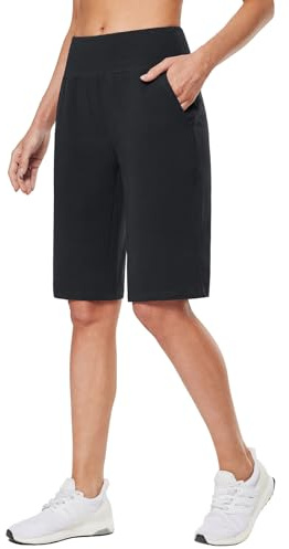 baleaf Womens 12 Long Shorts Knee Length Bermuda Plus Size Athletic Shorts Sweat Casual Lounge Walking Summer Black XL