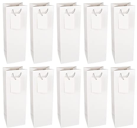 Ideen mit Herz Geschenktaschen | 36 x 12 x 10 cm | Geschenktüten für Flaschen | 10 Stück | ideal zum Verschenken von Wein, Sekt & Champagner (weiß glänzend)