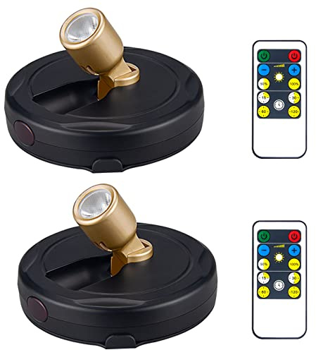 BERGUSTCH Battery Operated LED Spotlight, Picture Spot Lights, Indoor Uplighting, Puck Lights with Remote, Plants Tree Spotlight, Display Light for Paintings Dartboard Portrait-Gold