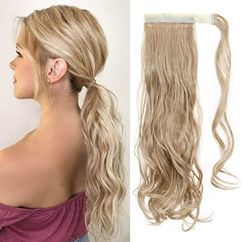 TESS Ponytail Extension Blond 40 cm, Helles Aschbraun gemischt mit Bleichblond Gewellt Zopf Extension Pferdeschwanz Haarteil 90g Lange Haarverlängerung Zopf
