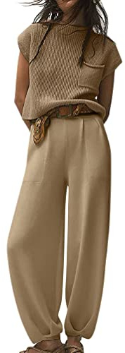 Minetom Tuta da Ginnastica Donna Maglione Maglia Manica Corta Casual Top e Pantaloni Set di Maglioni 2 Pezzi Completi