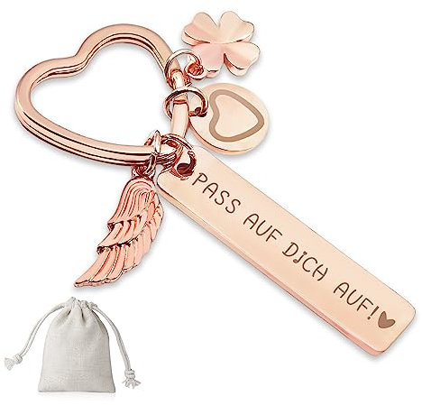 Sugeru Herz Schlüsselanhänger | Pass auf dich auf ! | schutzengel schlüsselanhänger auto personalisiert | geschenke für Führerschein Geburtstag Weihnachten Frauen Freundin Mama Tochter | Rosé