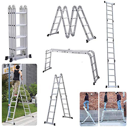 Multi Purpose Combination Ladder 4.7M 15.5FT Foldable Step Ladders Aluminium 150kg Capacity 16 Steps + 1 Free Platform for Indoor Outdoor Works