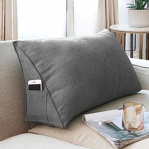 NENIUX Großes Lesekissen mit abnehmbarem Bezug, Keilkissen für Beine, Lendenwirbelstützkissen, dreieckiges Kopfteil, Rückenlehne, Kissen für Bett/Couch/Tatami, 90 x 35 x 20 cm, Dunkelgrau