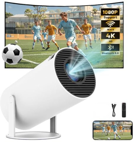 TEKXDD Mini Proyector Portátil 4K - Full HD WiFi 6, 200 ANSI Proyectores Inteligente, BT 5.0 Android 11.0, Auto Keystone, Giro de 180 Grados, 130 Pulgadas Flip Proyectores para Cine Casa