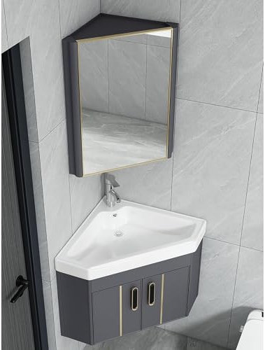 Lavello Ad Angolo,Lavandino Da Bagno Ad Angolo,mobiletto Del Bagno Con Rubinetto E Scarico, Lavabo In Ceramica, Bagno A Parete Vnity,piccoli lavandini da bagno per piccoli spazi (Size : 48cm, Color