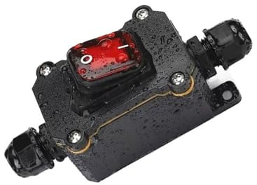 Switian 1 PCS Inline Cord Switch DPST AC 20A 125V,16A 250V, IP65 Waterproof On-Off with Red Light Buttons, Two-Side Entry Exit Line, Outdoor Electrical Start Stop Toggle Switch