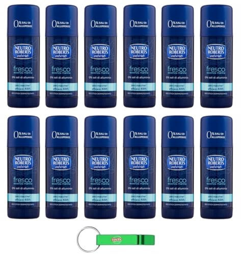 Neutro Roberts Deodorante Stick Uomo Fresco Essenza Marina - Deodorante Stick per uomini, 0% sali di alluminio, 40 ml + portachiavi Beni Culinari