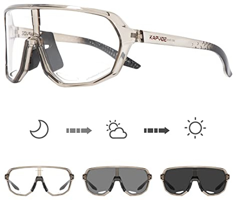 KAPVOE Fahrradbrille Selbsttönend Sonnenbrille Herren Damen Mountainbike Sonnenbrille Sportbrille UV-Schutz für Schnelle Radfahren Laufen Mtb Fahrrad K63