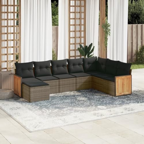 Homgoday Gartensofa-Set 8-teilig mit grauen Kissen aus Polyrattan, Outdoor-Sofas für den Garten, Loungeset für den Außenbereich, Gartenmöbel Type3227929