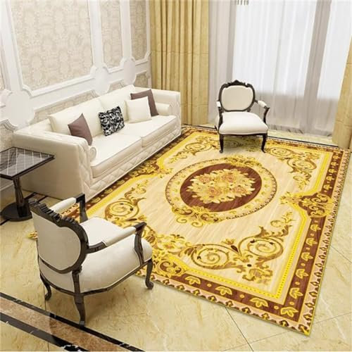 RUGMRZ Design Teppich 120x200CM Teppischsclafzimmer Carpet Bedroom Gelb Luxuriöser, weicher, waschbarer mit Blumenmuster