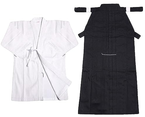 ZooBoo Mens Kendo Aikido Hapkido Martial Arts Keikogi and Hakama Suit (White&Black, L)