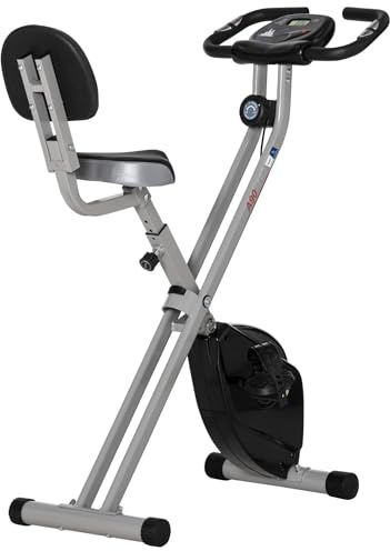 HOMCOM Vélo d'Appartement Magnétique Pliable - Collaboration Aosom.fr x FFHandball - Vélo de Fitness en X Silencieux pour Sport Maison et Cardio-training - Écran LCD & Capteur Pouls, Gris