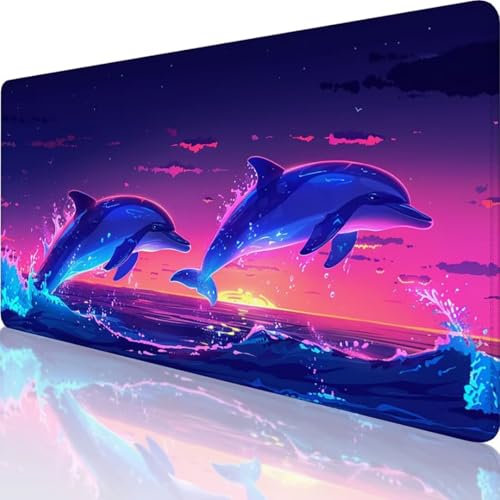 Alfombrilla Ratón Gaming Rosa 1500x800 mm, Alfombrilla Ratón XXL Delfín, Mouse Pad con Base de Goma Antideslizante, Impermeable Alargar Alfombrilla Escritorio Bordes Cosidos para Ratón y Teclado G-I