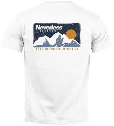 Neverless® Herren T-Shirt Backprint Berge Wandern Berg-Grafik Vintage Retro Style Männer Fashion