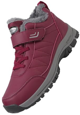 Zapatos de nieve para mujer, cálidos, informales, a la moda, antideslizantes, botas de nieve acolchadas con piel, zapatillas deportivas de mujer, zapatos de invierno para caminar, rojo, 41 EU