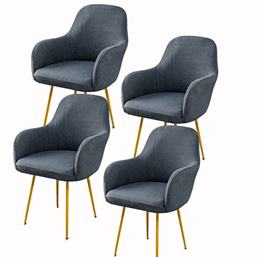 Stretchhussen für Esszimmerstühle, gebogen, 4er-Set, grau, moderne Küchenstuhlhussen für Metallbeine, Armlehnen, Stühle