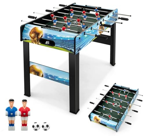 HOMASIS Tischkicker Kinder & Erwachsenen, 2 in 1 Tischfußball mit abnehmbaren Beinen, Kickertisch mit 2 Bällen, 14 Kickern & 2 Punktezählern, Tischfußballtisch Spieltisch für Party Treffen