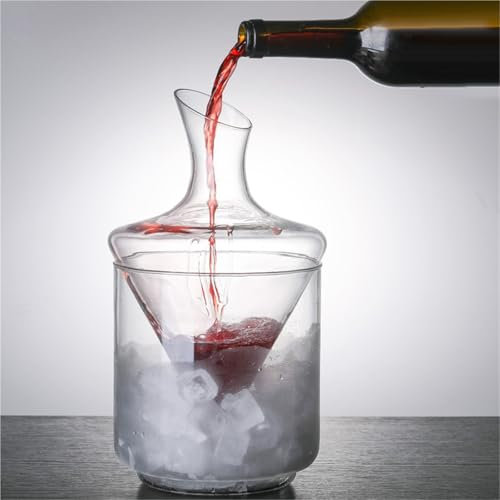 Decantador de vino con cubo de hielo de vidrio, dispensador de enfriador de vino enfriado transparente decorativo for decoración de bar en el hogar