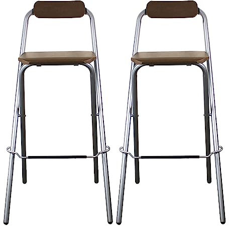 Set di 2 sgabelli da bar pieghevoli portatili con schienale, in metallo resistente, sgabello pieghevole per adulti, con capacità di 150 kg, argento (confezione da 2)