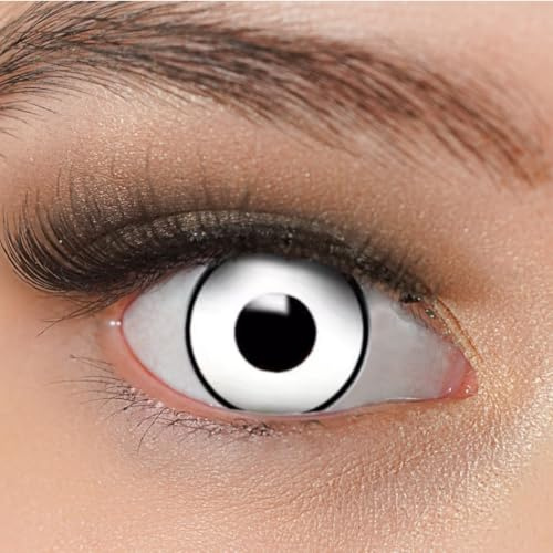Kontaktlinsen crazy weiß ohne Stärke Halloween Fasching Devil Luna White | Farbige Cosplay Jahreslinsen Vampir Anime Manga 2 Stück + Behälter, weiche Farblinsen 0.00 Dioptrien 14.50 mm