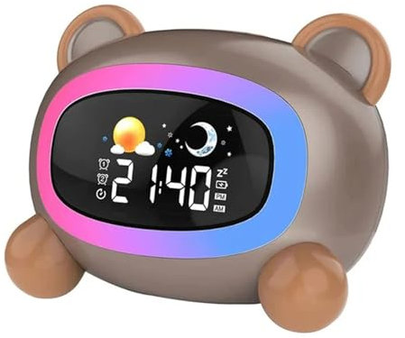 Estación Meteorológica, Reloj despertador for niños, bonito reloj despertador con luces nocturnas, entrenador de sueño for niños, reloj luminoso for niños y niñas, regalos, oso , Pronóstico del Tiempo