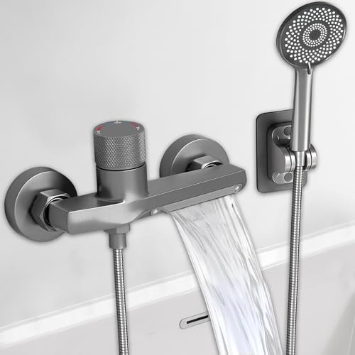Rubinetto per vasca da bagno a cascata con doccetta, vasca da bagno miscelatore doccia a parete con doccetta 3 funzioni, tubo in acciaio inox da 1,5 m, rubinetti per vasca da bagno