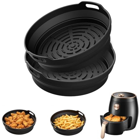 GRIFEMA Runde Silikonform Airfryer 2er Set 5-8L für COSORI Ninja | Wiederverwendbare Silikon Schale, BPA Frei, Antihaft Beschichtung, Spülmaschinengeeignetes Zubehör für Heißluftfritteusen