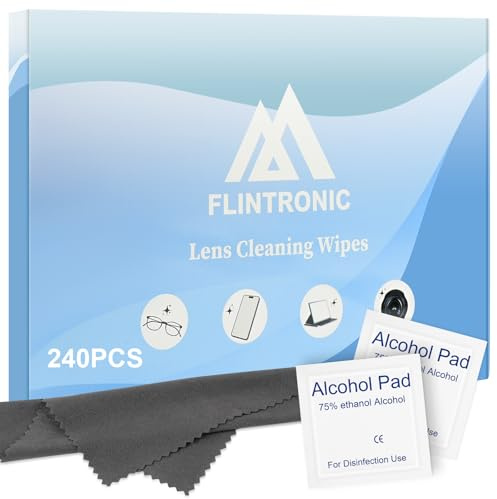 Flintronic Paños de Limpieza para Lentes, Blanco 240 Pcs Toallitas Limpiadoras de Gafas, Suave y profunda de Tus Lentes
