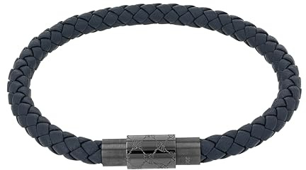 JOOP! Armband Edelstahl Leder Herren Armschmuck, 21 cm, Grau, Kommt in Schmuck Geschenk Box, 2039826