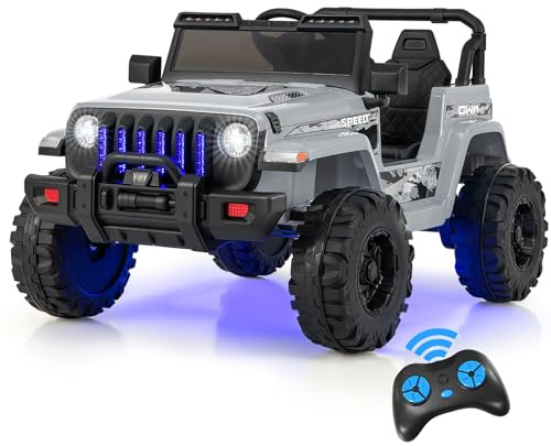 RELAX4LIFE Auto da Corsa per Bambini a 2 Posti, Veicoli Elettrici per Bambini, Macchinina per Bambini con Telecomando, Luce e Musica, Bluetooth e USB, Carico Massimo 35 KG (GRIGIO)