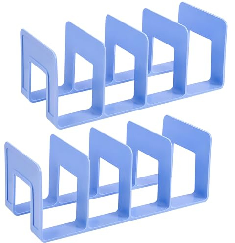 Huakaile Lot de 2 organiseurs de fichiers bleu glacier pour bureau avec 4 compartiments, organiseur de sac à main pour placard, papier vertical, bloc-notes, magazines, séparateur d'étagère pour la