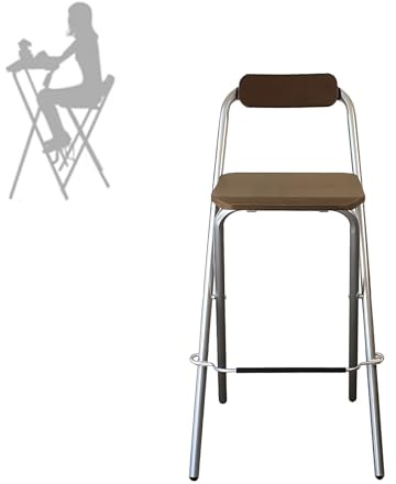 Sgabello Da Bar Da 65 cm Da Bancone, Sgabello Pieghevole Portatile Con Schienale per Adulti, Robusta Sedia Pieghevole Alta Per Cucina Isola Cafe Shop Esterno Interno(Silver,Seat height: 65cm(26in))