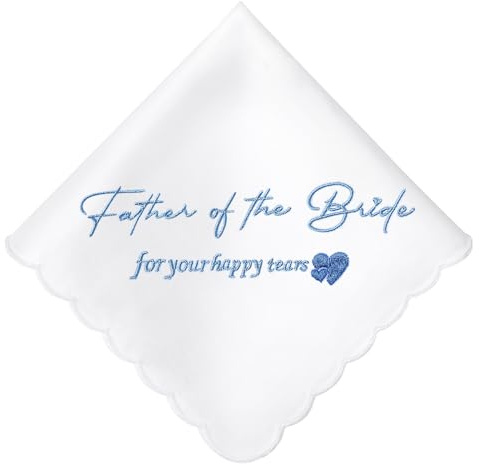 HOULIFE Besticktes Hochzeits-Taschentuch, weiß, Baumwolle, Taschentücher, etwas blaues Einstecktuch für Braut, Bräutigam, Mutter, Vater, Hochzeitstag, Geschenk, Vater der Braut, M