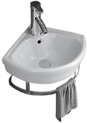 Modernes Eckwaschbecken für Badezimmer und Küchen Wandmontiertes Design mit Wasserhahnablauf und Handtuchhalter, ideal für Bauernhaus-, Restaurant- und Waschräume - 10 Zoll Größe