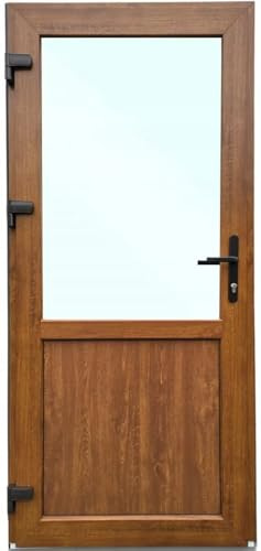 Porta di casa in plastica, 110 x 210 cm, DIN sinistra, porta d'ingresso secondaria con vetri di sicurezza, set completo per negozio, garage, casa, porta d'ingresso con serratura a 4 punti e accessori