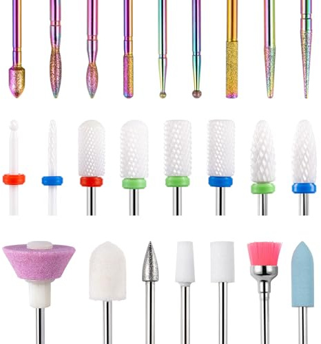 Euablfo 24 Pezzi Punte Fresa Unghie, Punte per Trapano per Unghie da 3/32 di Pollice, Punte per Trapano Professionali, Punte in Ceramica per Cuticole Diamantate, Lima per Cuticole Diamantata
