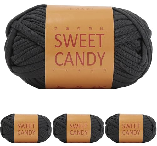 Yixinly 400g Tshirt yarn, Fil Tee Shirt pour Crochet Fil pour Crochet Fil Polyester pour Sac au Crochet, pour Sac, Panier, Couverture, Décoration de la Maison 4x100g (Gris foncé)