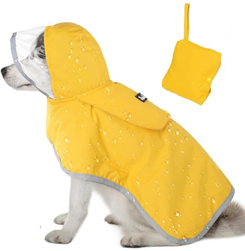TYXHXTF Hunderegenmantel mit Reflektierenden Streifen, Verstellbare Hunderegenjacke Wasserdichter Hundemantel mit Aufbewahrungstasche für Kleine, Mittlere Hunde