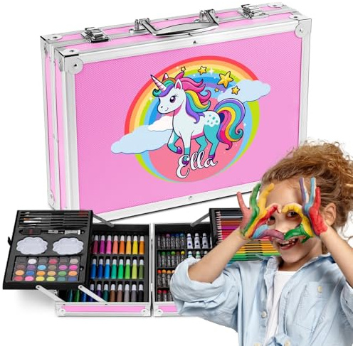 Maverton personalisiertes Kunstset für Kinder - 118-teilig Malkoffer - Buntstifte Koffer Set - Geschenk für Kinder - personalisierte Geschenke zum Kindergeburtstag zu Weihnachten - 34×23×8,5cm