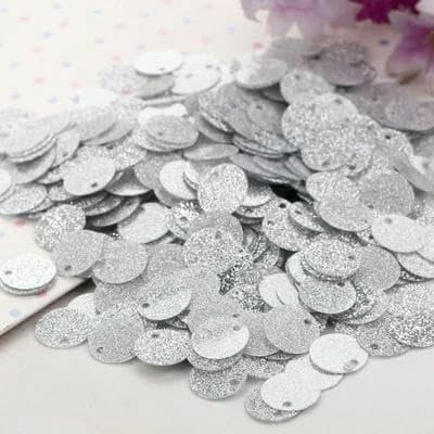200 Stück 10 mm 20 mm Glitzerpailletten, flache runde PVC-Pailletten mit Glitzerpuder für Bastelarbeiten, silber, 10 mm, 10 g