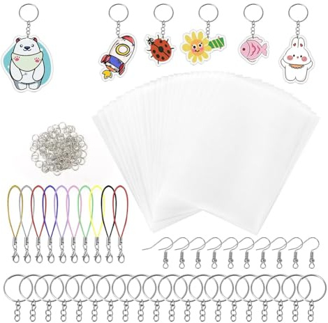 Dytabepl Schrumpffolie Bastelset für Kinder, Schrumpffolien Set mit Schlüsselanhänger, 25Pcs Schrumpfende Plastikfolie zum Selbermachen von Schlüsselanhängern und Schmuck