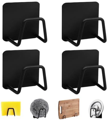 MUYAPAY 4 Piezas Soporte Estropajo Fregadero Autoadhesivo | Organizador Fregadero Acero Inoxidable, Porta Esponja Cocina Adecuado para Almacenamiento en Cocina, Baño y Dormitorio