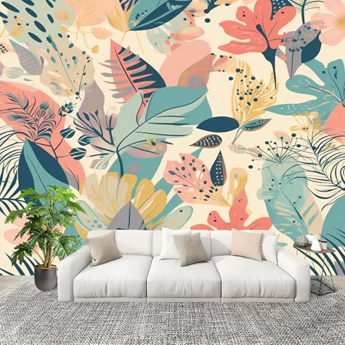 Papel Tapiz 300x210cm Tropical Tema De Plantas Decoración De Pared Sala Cuarto Oficina Salón Beige Fotomural limpiable - Mural de Papel Pintado